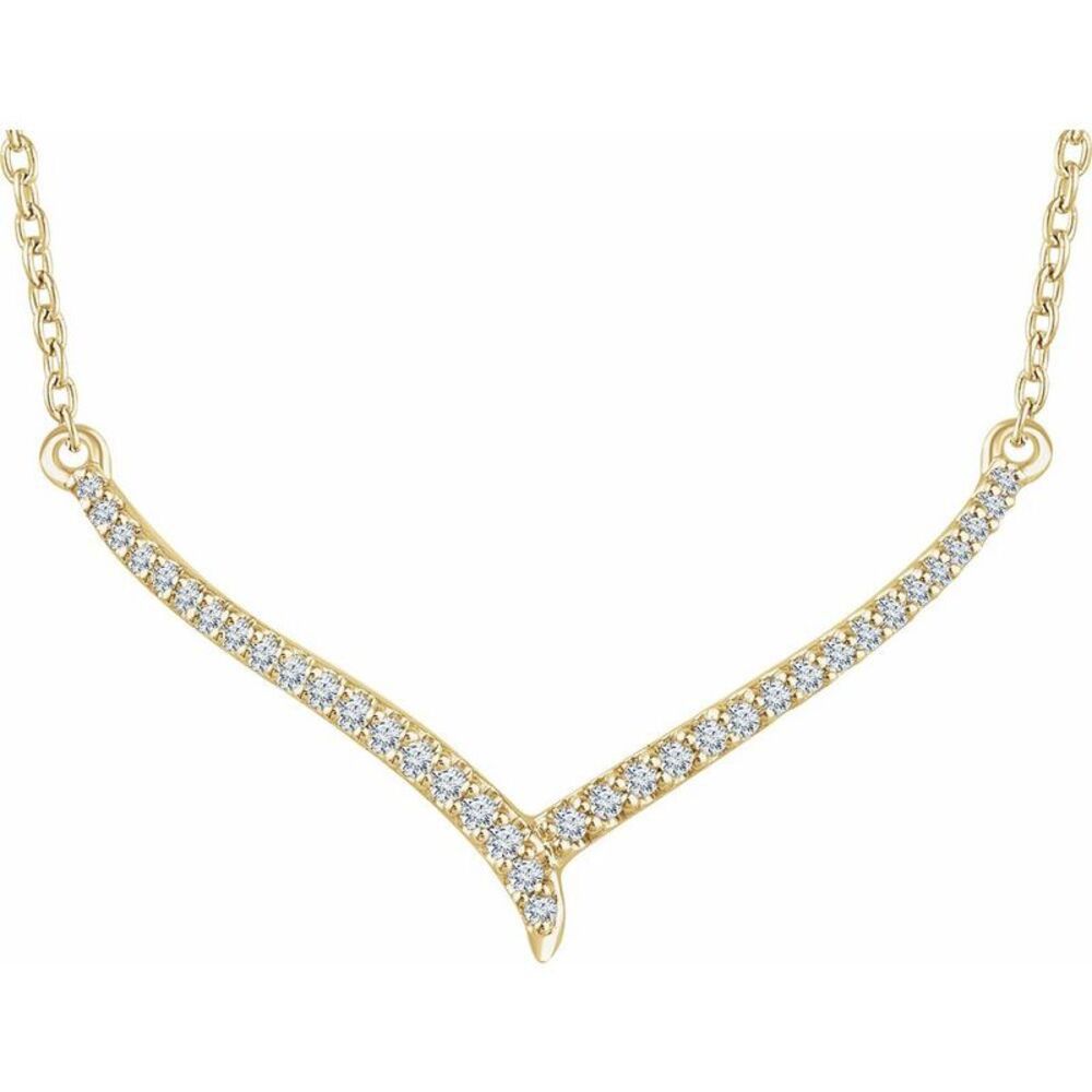 14k Yellow Gold & 1/6 Cttw Diamond V Shaped Bar Necklace, 16-18 Inch